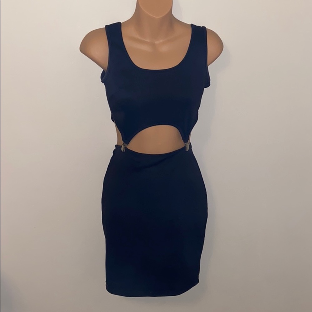 Vintage 90s Y2K Sexy Body-con Black & Silver Club Dress - Picture 1 of 4